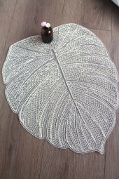 Gold Modern Yaprak Desenli Dantel Nakışlı Servis - Tepsi Örtüsü - Çeyizlik- Runner thumbnail 2