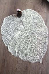 Gold Modern Yaprak Desenli Dantel Nakışlı Servis - Tepsi Örtüsü - Çeyizlik- Runner thumbnail 3