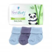 Novibaby 3lü Bambu Yenidoğan Bebek Çorap I Blue Stone I 0-6 ay - 2