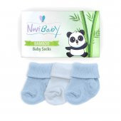 Novibaby 3lü Bambu Yenidoğan Bebek Çorap I Sky I 0-6 ay - 2