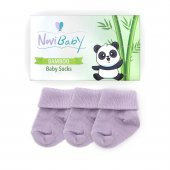 Novibaby 3lü Bambu Yenidoğan Bebek Çorap I Purple I 0-6 ay - 2