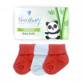 Novibaby 3lü Bambu Yenidoğan Bebek Çorap I White Orange I 0-6 ay - 2