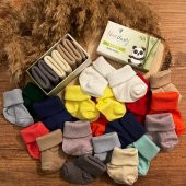 Novibaby 3lü Bambu Yenidoğan Bebek Çorap I White Orange I 0-6 ay - 3