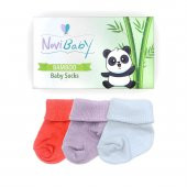 Novibaby 3lü Bambu Yenidoğan Bebek Çorap I Purple Orange I 0-6 ay - 2