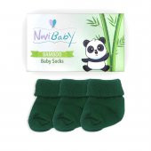 Novibaby 3lü Bambu Yenidoğan Bebek Çorap I Pine Green I 0-6 ay - 2