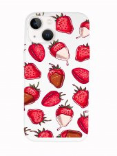 iPhone 14 Plus Uyumlu Çikolatalı Çilekler Desenli Premium Silikonlu Lansman Telefon Kılıfı - 2