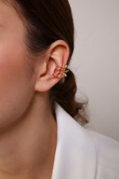 Altın Kaplama Kelebekli Sıkıştırılabilir Earcuff Küpe - 3