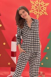Siyah Beyaz  Pötikare Gömlekli Pijama Takım - 2