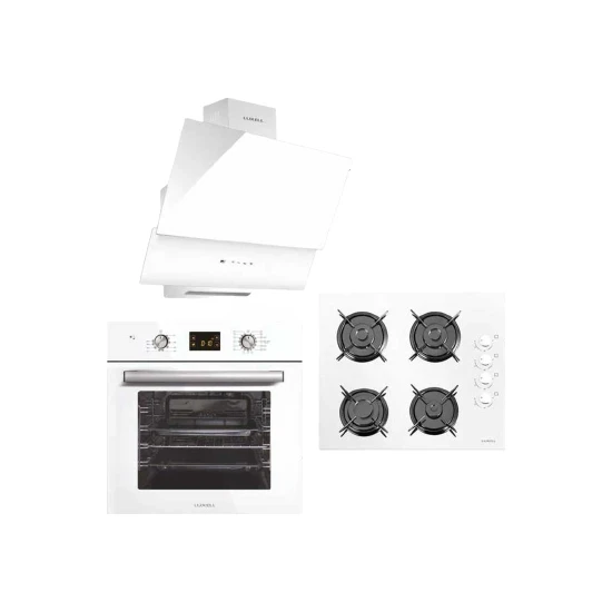 Luxell Opal 15 Programlı 3lü Ankastre Set Beyaz ( DA-835 Cam Davlumbaz - 40 Tahdf Ankastre Cam Ocak - B66-SGF3 Opall Beyaz Ankastre Fırın ) - 1