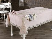 Finezza Masal Güpürlü Keten Pudra Sofra Takımı 8kişilik 160x230 cm 17Prç  - 1221 - 1