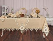 Finezza Bennu Güpürlü Keten Bej Sofra Takımı 8 kişilik 160x230 cm 18 Prç  - 1222 - 1