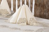 Finezza Verda Güpürlü Keten Krem Sofra Takımı 8 kişilik 160x230cm 17 Prç  - 1224 - 2