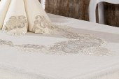 Finezza Verda Güpürlü Keten Krem Sofra Takımı 8 kişilik 160x230cm 17 Prç  - 1224 - 4