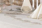 Finezza Verda Güpürlü Keten Krem Sofra Takımı 8 kişilik 160x230cm 17 Prç  - 1224 - 6