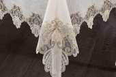 Finezza Verda Güpürlü Keten Krem Sofra Takımı 8 kişilik 160x230cm 17 Prç  - 1224 - 7