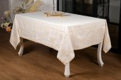 Finezza Aslı Lüx Jakar TP Polycotton Kumaş Bej Masa Örtüsü 160x220 cm - 1225 - 1