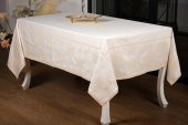 Finezza Aslı Lüx Jakar TP Polycotton Kumaş Bej Masa Örtüsü 160x220 cm - 1225 - 3