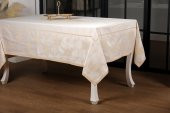 Finezza Aslı Lüx Jakar TP Polycotton Kumaş Bej Masa Örtüsü 160x220 cm - 1225 - 4