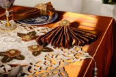 Finezza Mina Kadife Kumaş Krem Kahve Sofra Tk. 8 Kşl. 160x230 cm 26 Prç.  - 1232 - 2