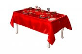 Finezza Mina Kadife Kırmızıya Bordo Sofra Tk. 8 Kşl. 160x230 cm 26 Prç.  - 1234 - 5