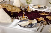 Finezza Mina Kadife Kumaş Kreme Mor Sofra Tk. 8 Kşl. 160x230 cm 26 Prç.  - 1235 - 5
