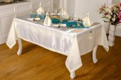 Finezza Mina Kadife Turkuaza Krem Sofra Tk. 8 Kşl. 160x230 cm 26 Prç.  - 1236 - 1