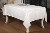 Finezza Çınar Lüx Jakar Bambu Kumaş Krem Masa Örtüsü 160x220 cm  - 1240 - 6