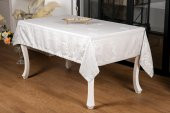 Finezza Raya Lüx Jakar Bambu Kumaş Gri Masa Örtüsü 160x220 cm  - 1243 - 1