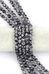 Karlı Obsidyen Doğal Taş Dizi 8 mm Fasetli Küre Kesim thumbnail 1