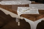 Finezza Ambra Kadife Nakışlı Runnerlı Krem Salon Takımı 4 Parça - 1249 - 2