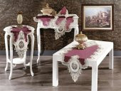 Finezza Mahidevran Kadife Güpürlü Runnerlı Bordo Salon Takımı 5 Parça - 1253 - 1