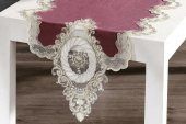 Finezza Mahidevran Kadife Güpürlü Runnerlı Bordo Salon Takımı 5 Parça - 1253 - 3