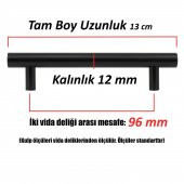 (MAT SİYAH) Çekmece Dolap Kapak Kulpu Kulp 96 mm - 2