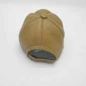 Soluk Sarı Renk Deri Unisex Şapka - 3