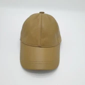 Soluk Sarı Renk Deri Unisex Şapka - 5