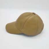 Soluk Sarı Renk Deri Unisex Şapka - 8
