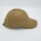 Soluk Sarı Renk Deri Unisex Şapka - 10