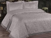 Carilla Kapitoneli Fransız Güpürlü Yatak Örtüsü Gri - 1