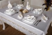Finezza Melek Güpürlü Bambu Kumaş Krem Sofra Tk. 8 Kşl. 160x230 17 Prç. - 1269 - 2