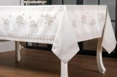Finezza Nilüfer Lüx Jakar Kumaş Taş Rengi Masa Örtüsü 160x320 cm  - 1270 - 2
