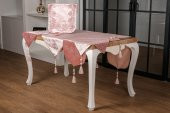 Finezza Belda Kadife Nakışlı Runnerlı Pudra Salon Takımı 5 Parça - 1273 - 3