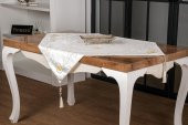 Finezza Clair Kadife Nakışlı Runnerlı Krem Salon Takımı 5 Parça - 1274 - 6