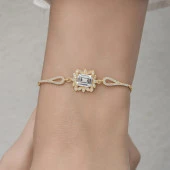 Rodyumlu Baget Zirkon Taşlı Yuvarlak Gümüş Bayan Bileklik - 5