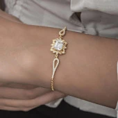 Rodyumlu Baget Zirkon Taşlı Yuvarlak Gümüş Bayan Bileklik - 7