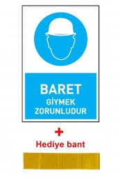 İş Güvenliği 3 Adet Levhası Baret Giymek Zorunludur Uyarı - İşaret Levhası(Bant Hediye) - 3