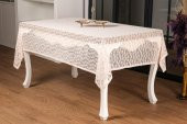 Finezza Çiçek Lüx Raşel Dantel Krem Masa Örtüsü 155x220 cm  - 1285 - 1