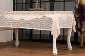 Finezza Çiçek Lüx Raşel Dantel Krem Masa Örtüsü 155x220 cm  - 1285 - 3