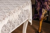Finezza Gül Lüx Raşel Dantel Krem Masa Örtüsü 155x220 cm  - 1287 - 5