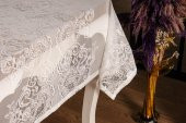 Finezza Orkide Lüx Raşel Dantel Krem Masa Örtüsü 155x220 cm  - 1291 - 5