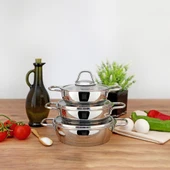 Serenk Definition 6 Parça Çelik Omlet Seti - 18/10 Paslanmaz Çelik, 14-16-18 cm Cam Kapaklı Sahan thumbnail 5